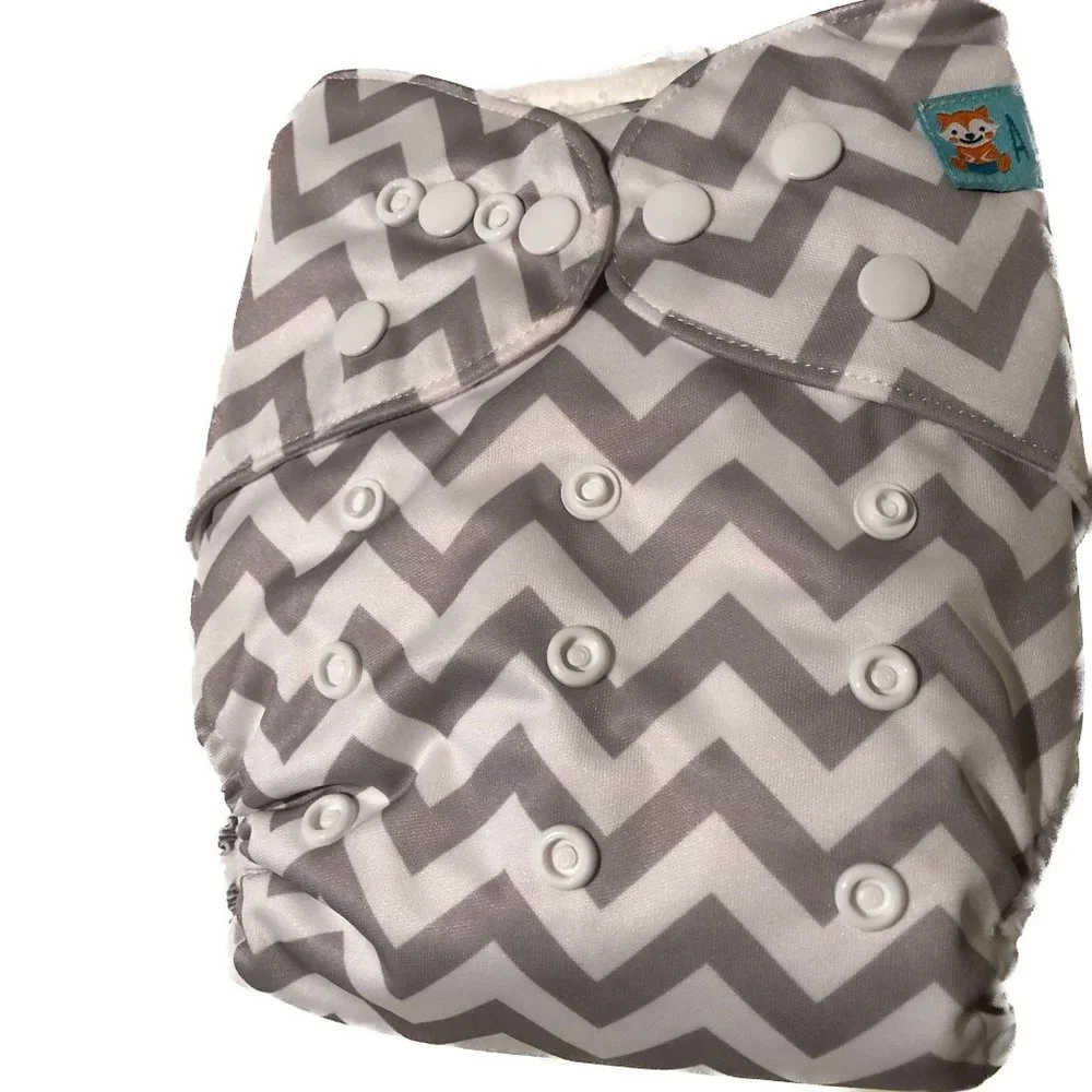 Alva Baby Cloth Diaper Cover Grey White Chevron Stripe 2 Inserts Multiple Adjust